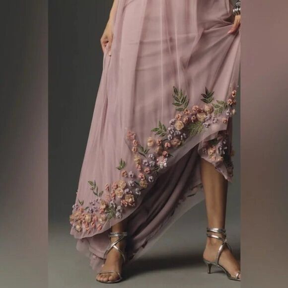 Mac Duggal 9236 Size 14 One Shoulder Trapeze Floral Hem High Low Gown Maxi Dress - Picture 5 of 11